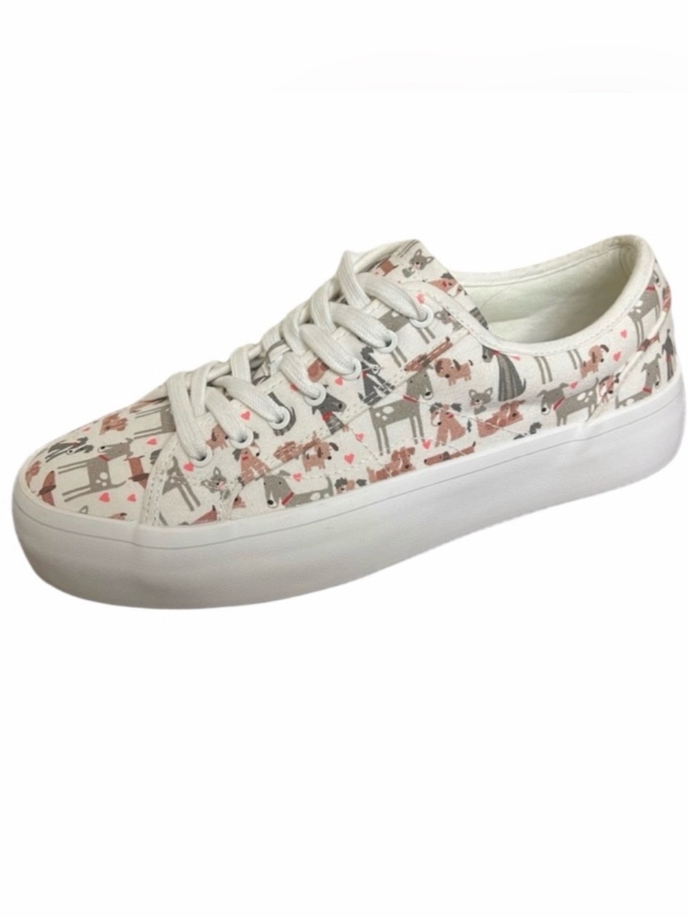 Cynthia Rowley White Canvas Sneaker with Pink and Gray Dog Print- Sz 7.5